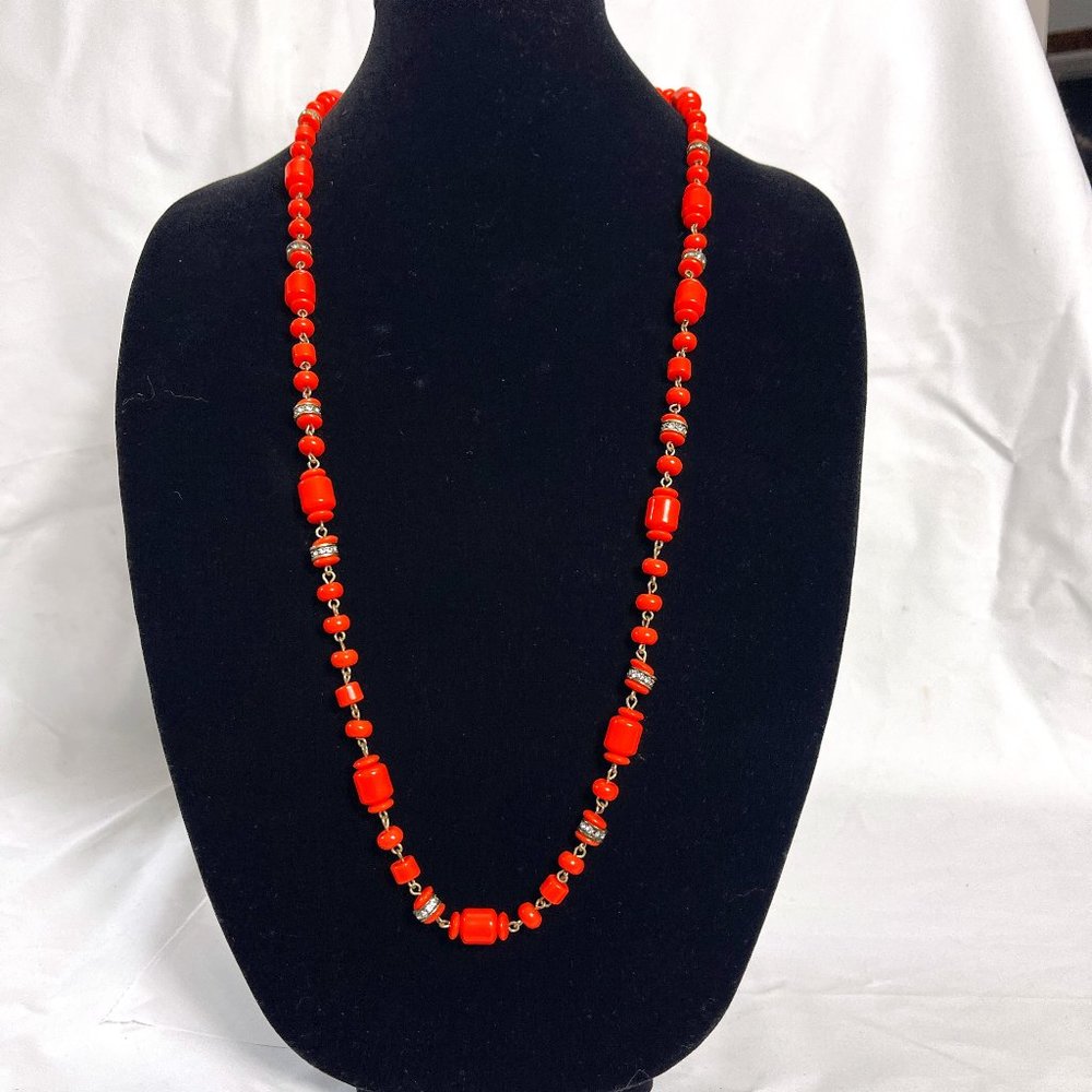 J.Crew Orange Bead & Crystal Necklace #33